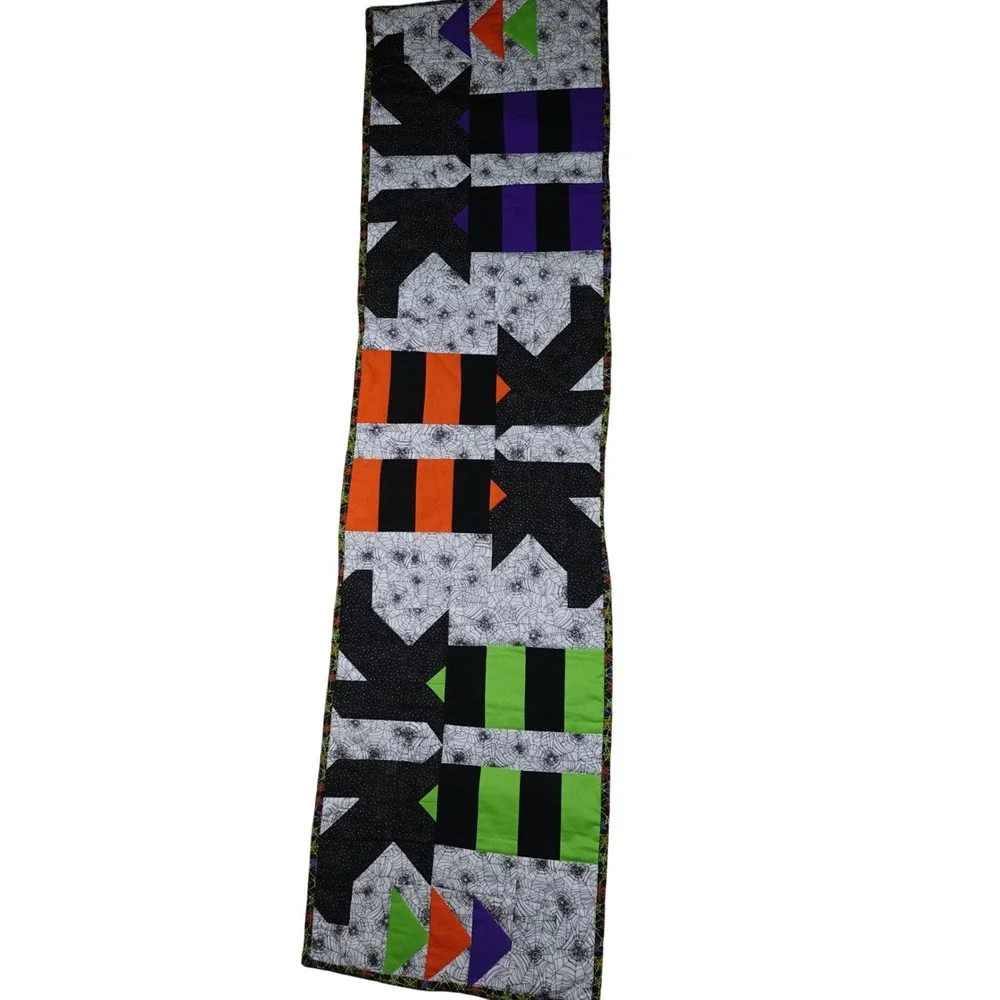 Handmade Halloween‎ Quilted Table Runner Spiderweb Patchwork Orange Green 51x13